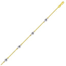 14k Two Tone Gold Anklet with Diamond Cut Heart Style Stations - Forever in Harmony