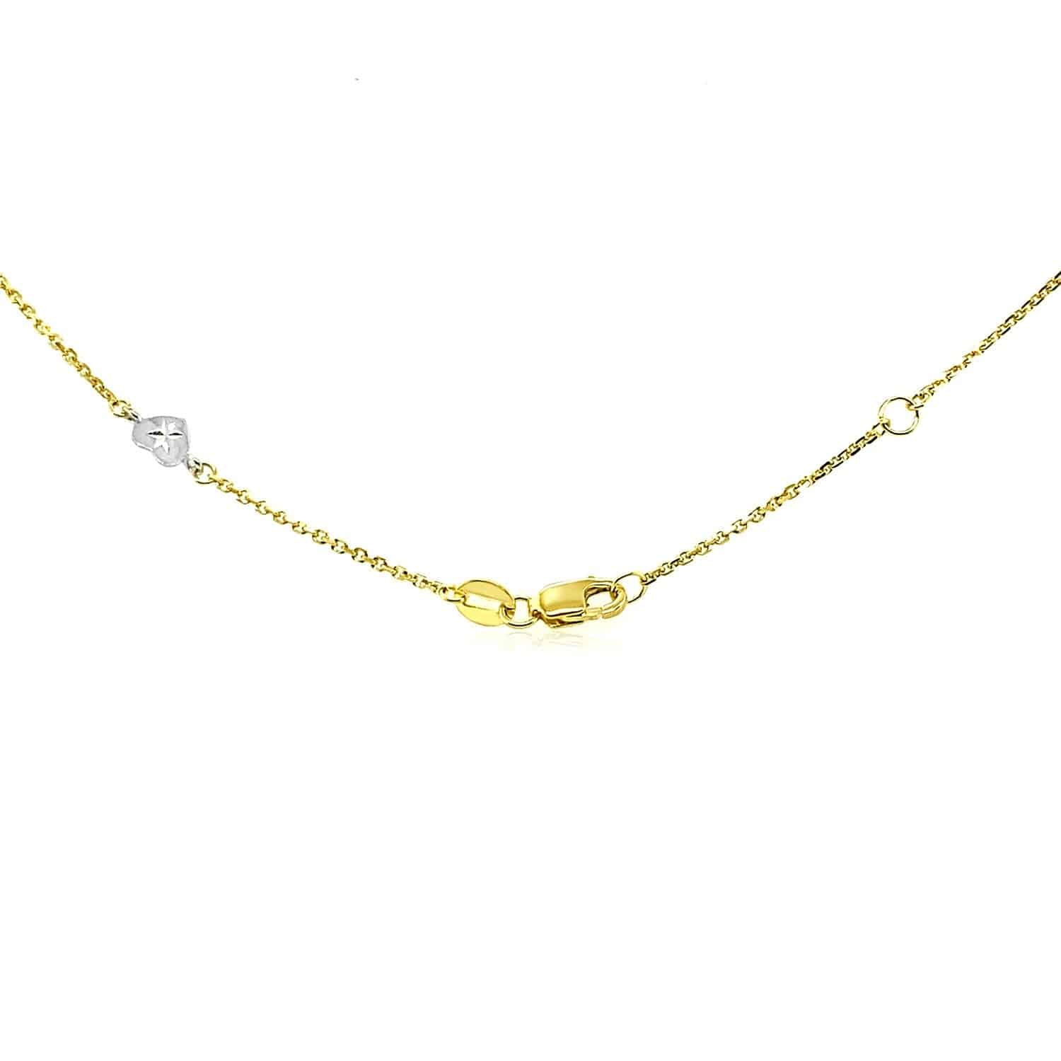 14k Two Tone Gold Anklet with Diamond Cut Heart Style Stations - Forever in Harmony