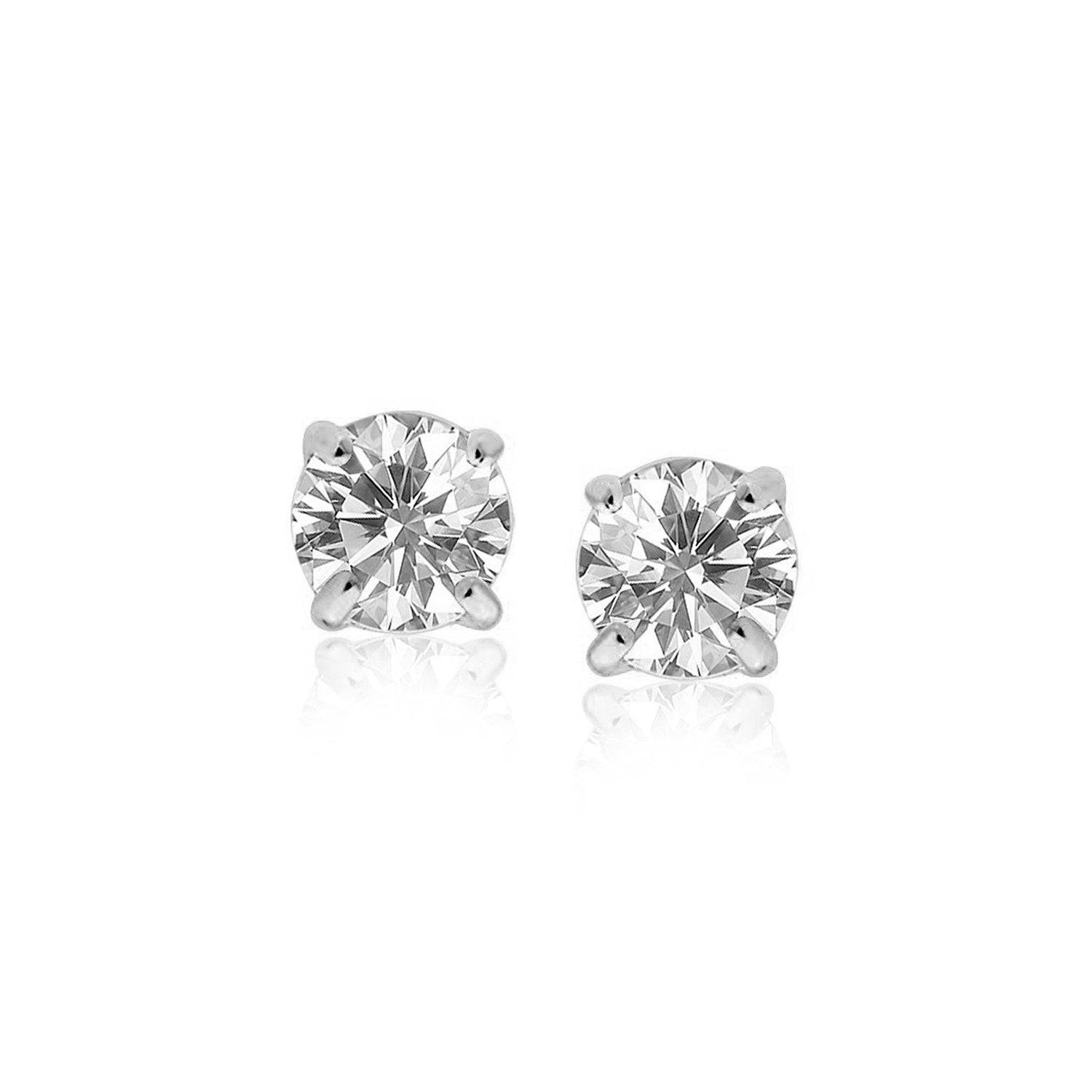 Sterling Silver Stud Earrings with White Hue Faceted Cubic Zirconia(6mm) - Forever in Harmony