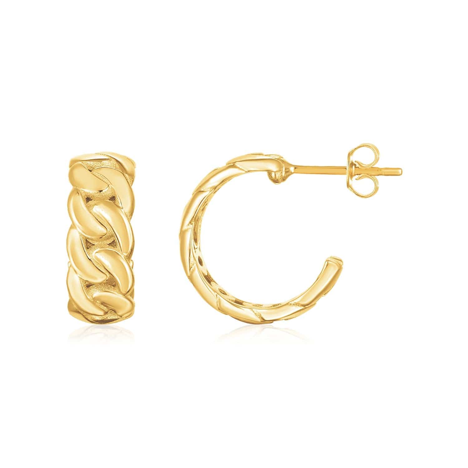 14k Yellow Gold Chunky Curb Chain Hoop Earrings - Forever in Harmony