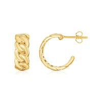 14k Yellow Gold Chunky Curb Chain Hoop Earrings - Forever in Harmony