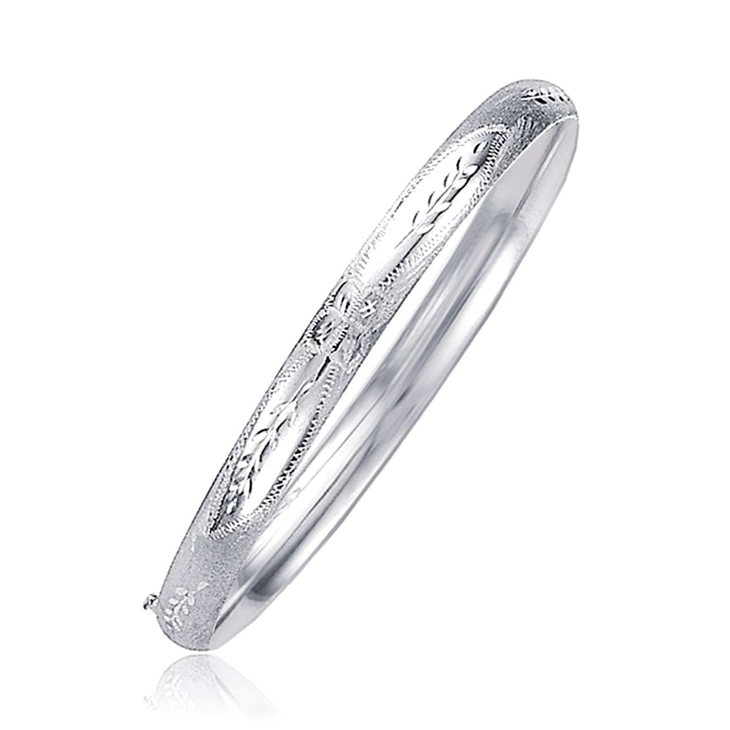 Classic Floral Carved Bangle in 14k White Gold (5.00 mm) |