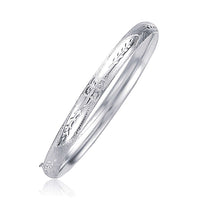 Classic Floral Carved Bangle in 14k White Gold (5.00 mm) | - Forever in Harmony