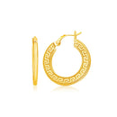 14k Yellow Gold Greek Key Medium Hoop Earrings with Flat Sides - Forever in Harmony