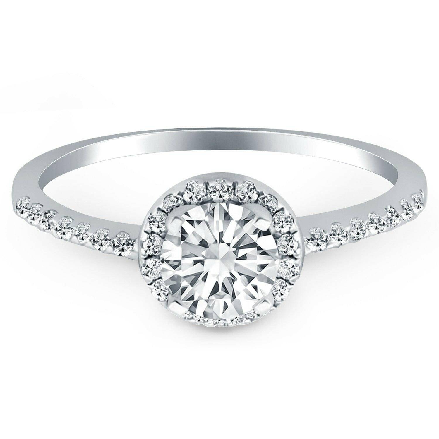 14k White Gold Diamond Halo Collar Engagement Ring