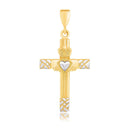 14k Two-Tone Gold Cross Pendant with a Claddagh Motif - Forever in Harmony