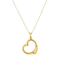 14k Yellow Gold Floating Heart Drop Pendant - Forever in Harmony