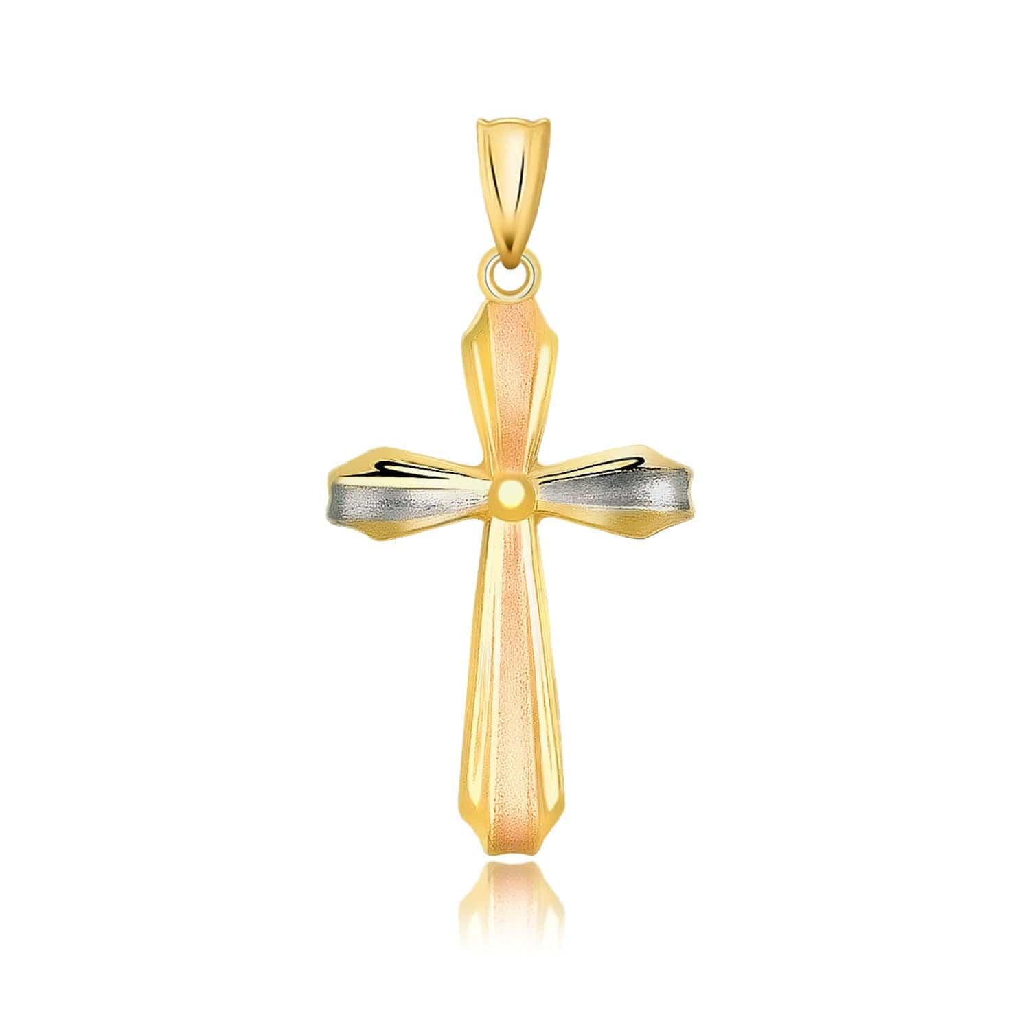 14k Tri Color Gold Cross Motif Pendant with Textured Finish - Forever in Harmony