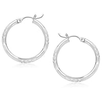 14k White Gold Diamond Cut Hoop Earrings (3x25mm) - Forever in Harmony