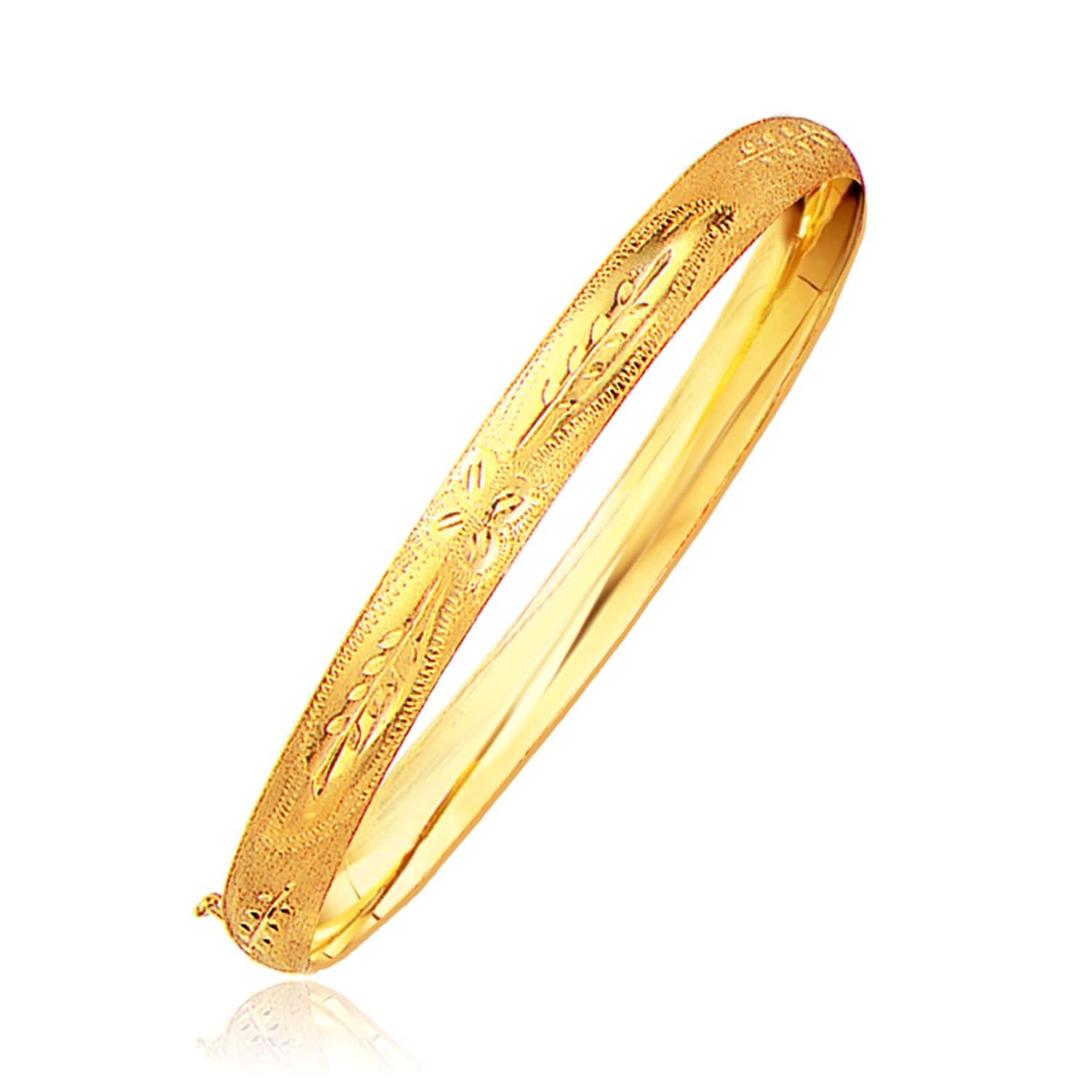 Classic Floral Carved Bangle in 14k Yellow Gold (6.00 mm) |