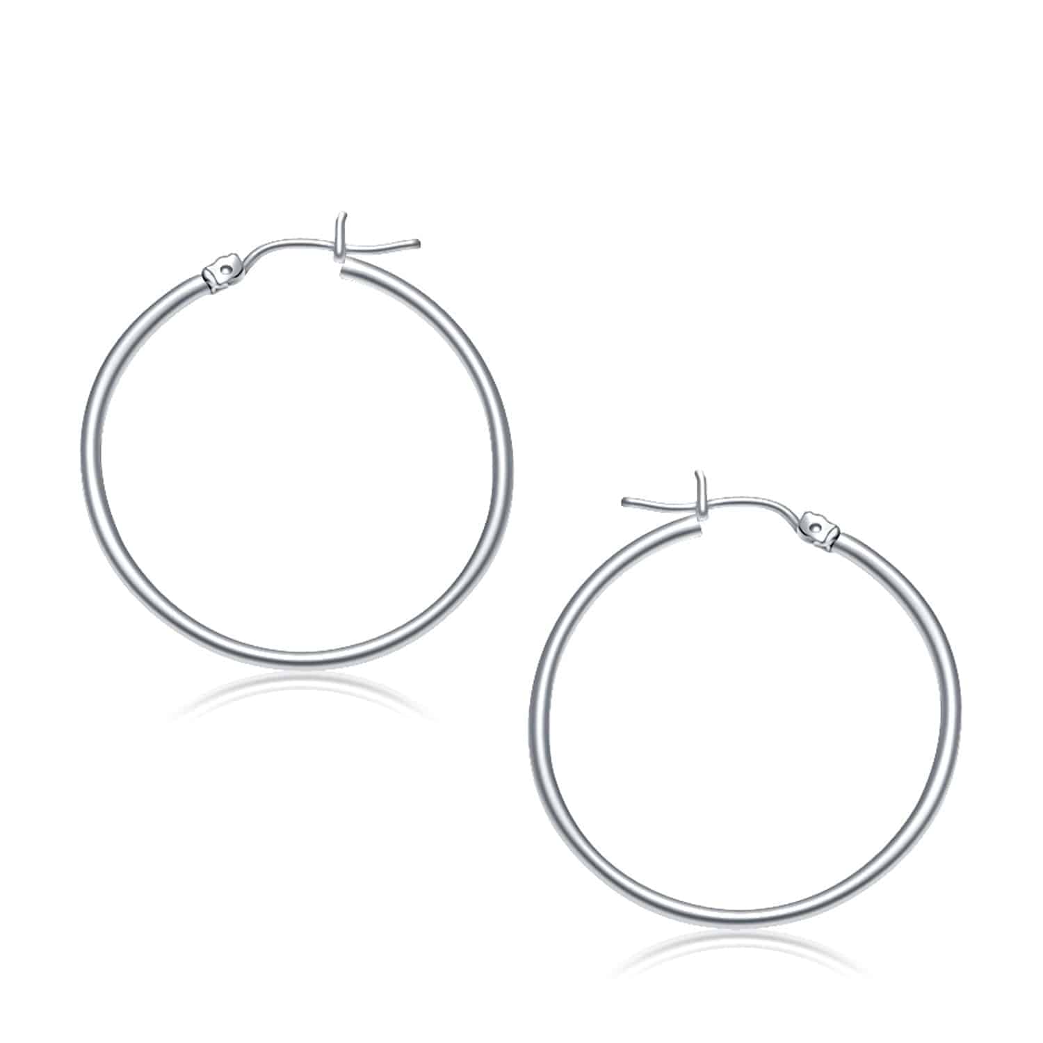 14k White Gold Polished Hoop Earrings (2x30mm) - Forever in Harmony