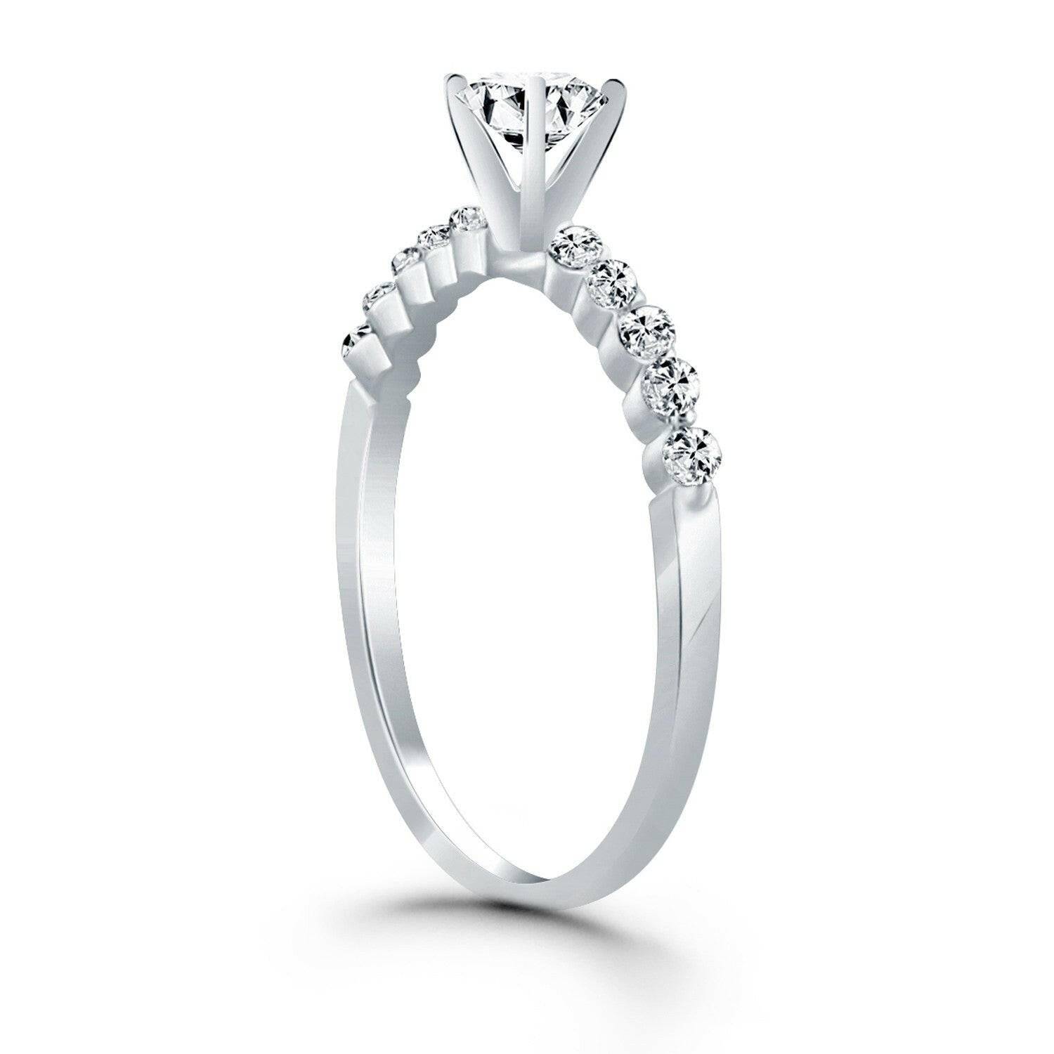 14k White Gold Diamond Engagement Ring with Shared Prong Diamond Accents - Forever in Harmony