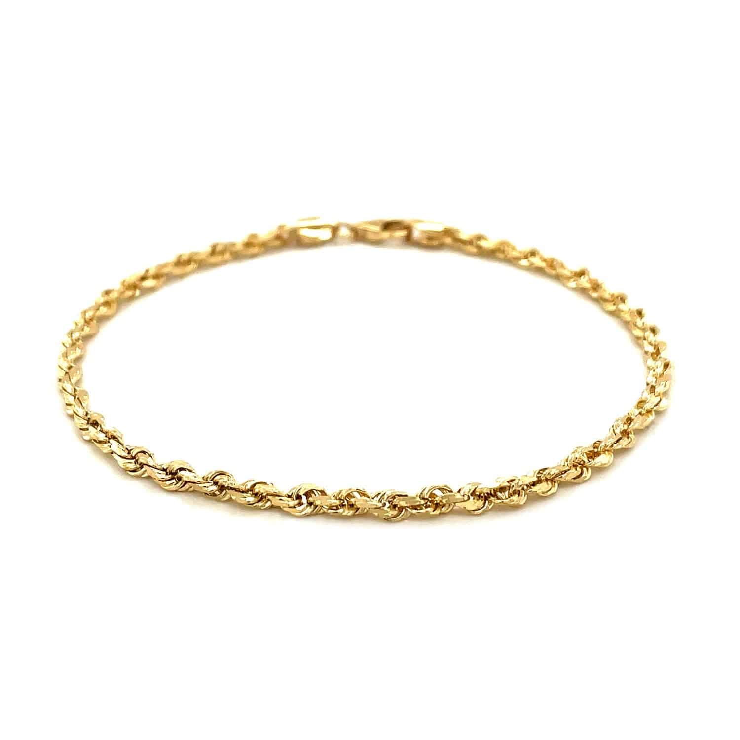 14k Yellow Gold Solid Diamond Cut Rope Bracelet (3.00 mm) | - Forever in Harmony