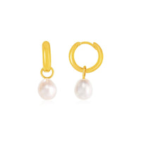 14k Yellow Gold Small Hoop Earrings with Pearls - Forever in Harmony