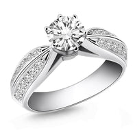 14k White Gold Cathedral Double Row Pave Diamond Engagement Ring - Forever in Harmony