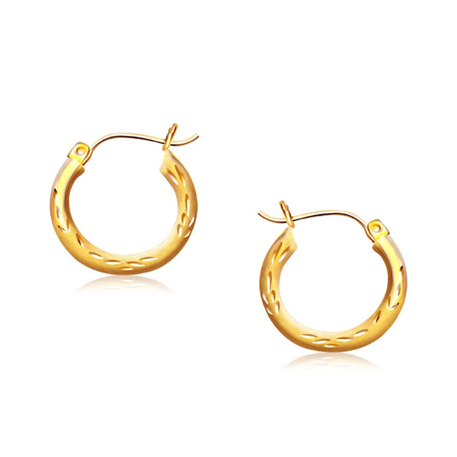 14k Yellow Gold Fancy Diamond Cut Hoop Earrings (3x15mm) - Forever in Harmony