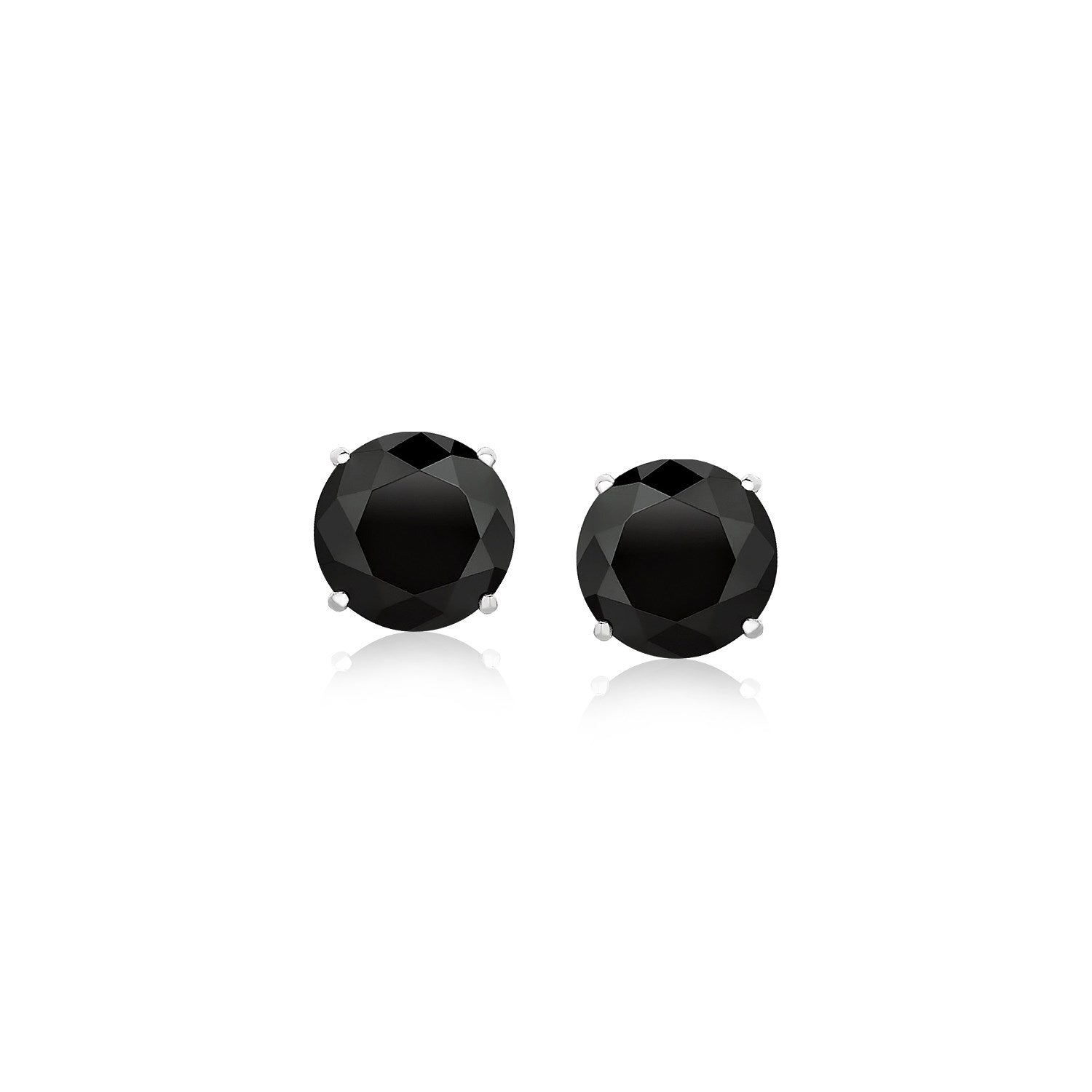 14k White Gold Stud Earrings with Black Faceted Cubic Zirconia(6mm) - Forever in Harmony