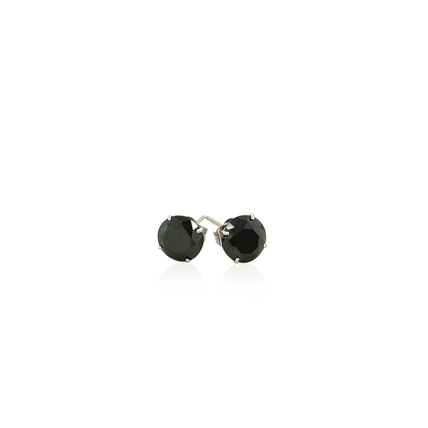 14k White Gold Stud Earrings with Black Faceted Cubic Zirconia(6mm)