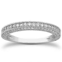 14k White Gold Fancy Pave Diamond Milgrain Textured Wedding Ring Band - Forever in Harmony