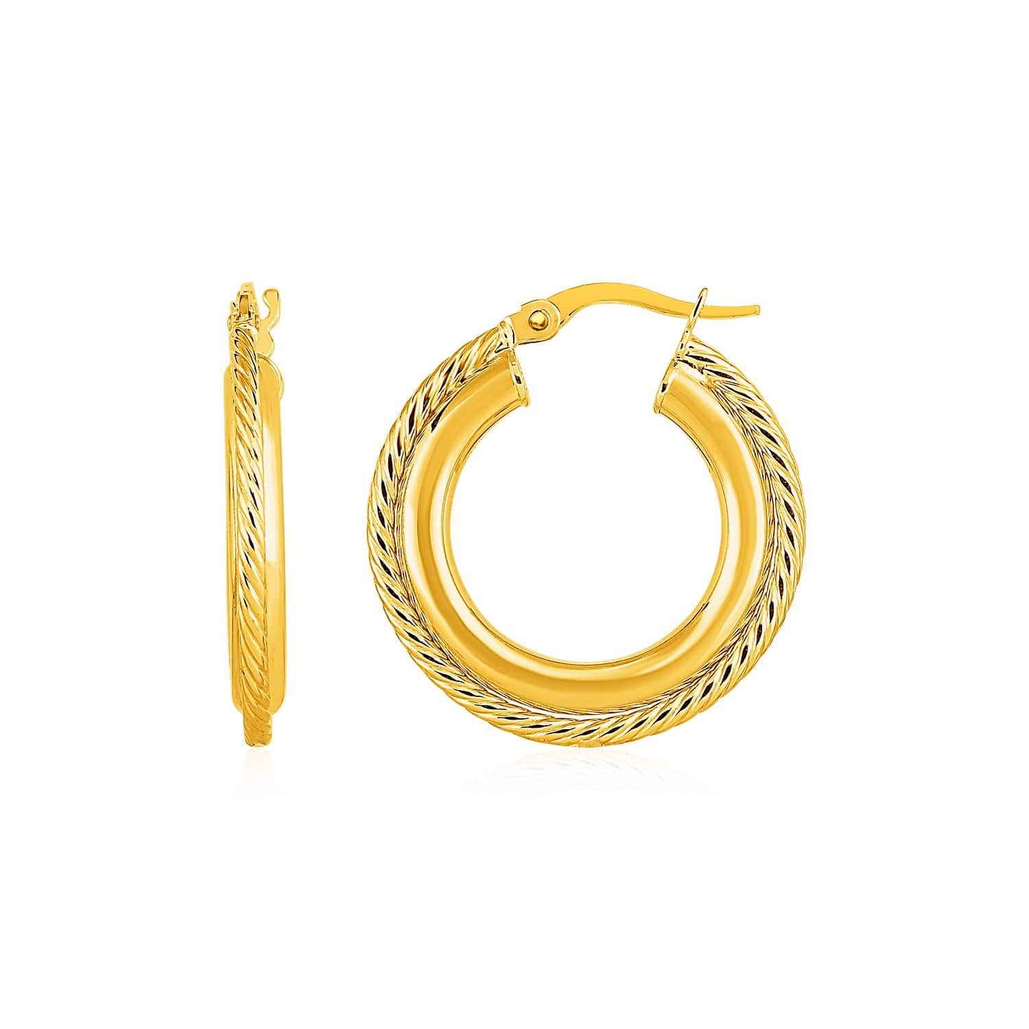 Rope Texture Hoop Earrings in 14k Yellow Gold(4x15mm) - Forever in Harmony