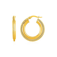 Rope Texture Hoop Earrings in 14k Yellow Gold(4x15mm) - Forever in Harmony