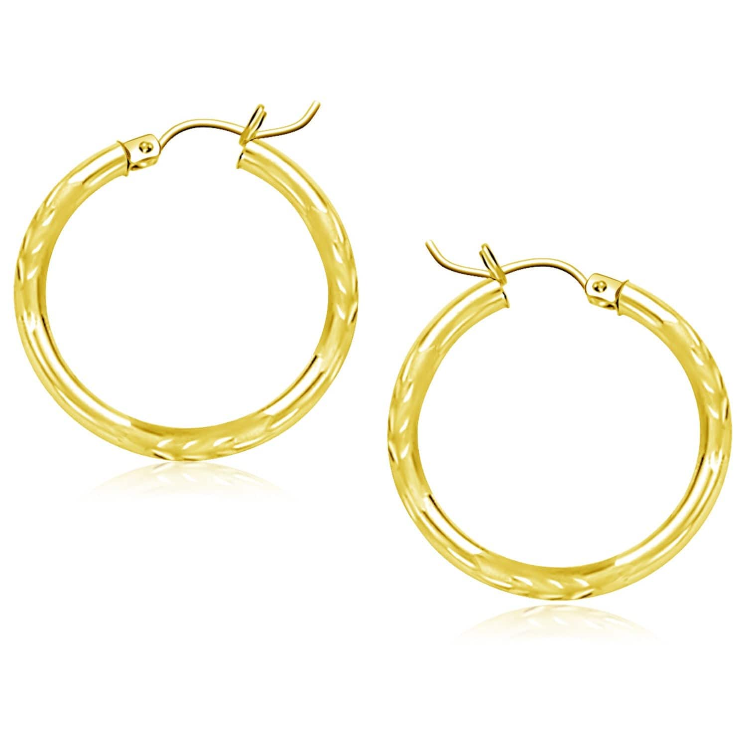 14k Yellow Gold Diamond Cut Hoop Earrings (3x25mm) - Forever in Harmony