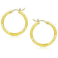 14k Yellow Gold Diamond Cut Hoop Earrings (3x25mm) - Forever in Harmony