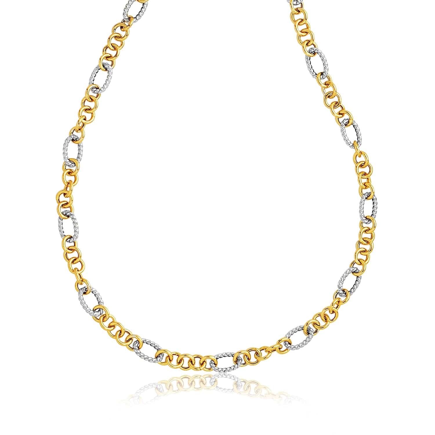 14k Two-Tone Round and Cable Style Link Necklace |