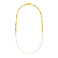 14k Yellow Gold Oval Chain Necklace with Pearls - Forever in Harmony