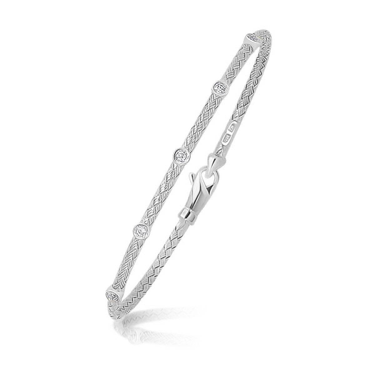 14k White Gold Diamond Accent Station Basket Weave Bracelet (3.00 mm) |