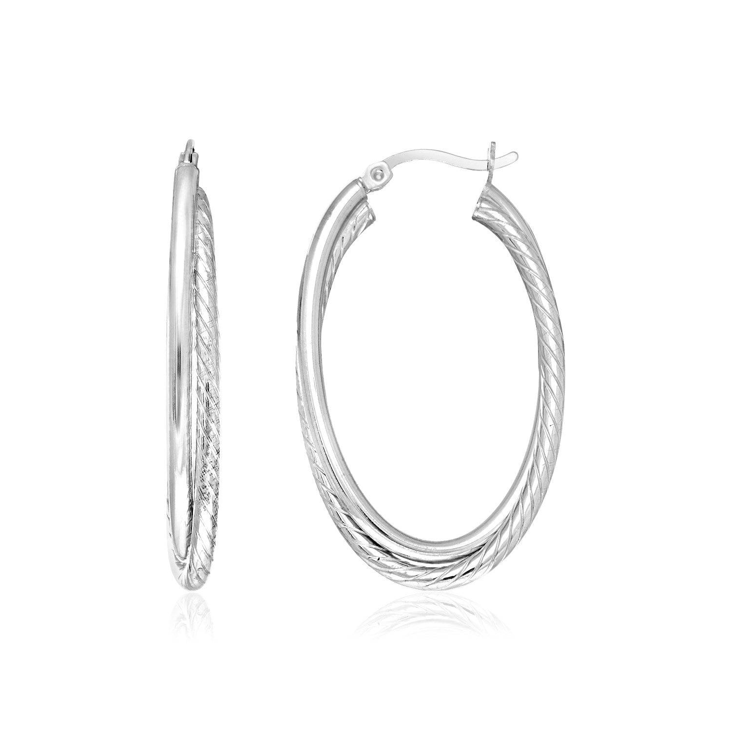 Sterling Silver Oval Twisted Tube Hoop Earrings |