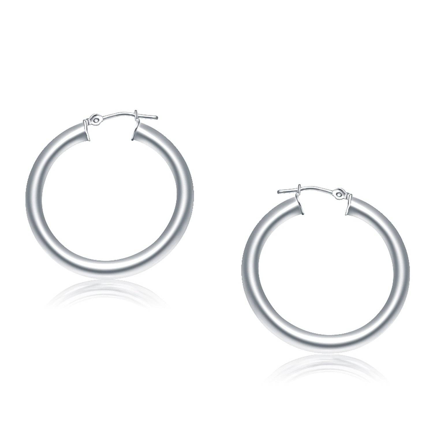 14k White Gold Polished Hoop Earrings (4x30mm) - Forever in Harmony