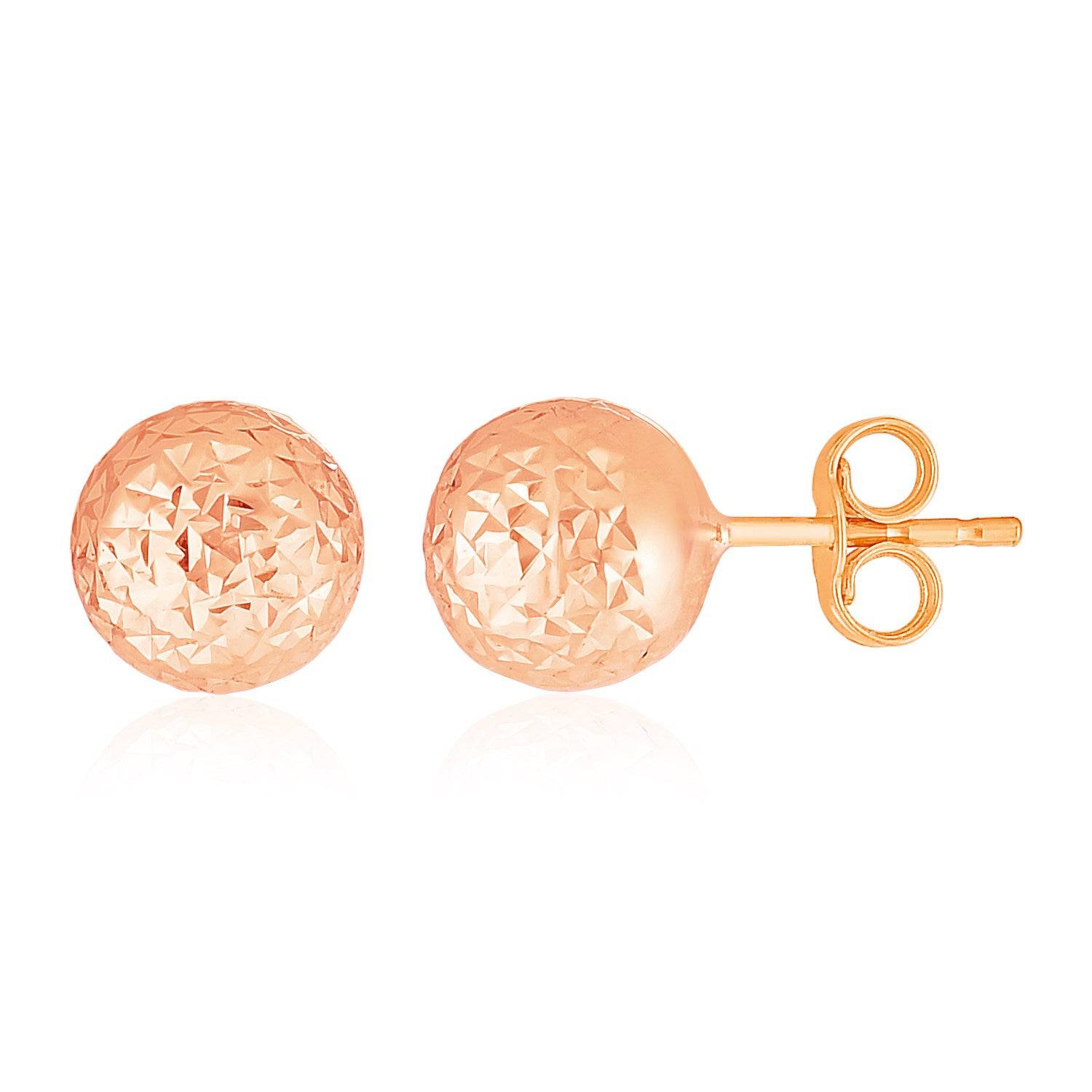 14k Rose Gold Ball Earrings with Crystal Cut Texture(7mm) - Forever in Harmony