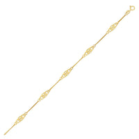 14k Yellow Gold Anklet with Fancy Diamond Shape Filigree Stations | - Forever in Harmony