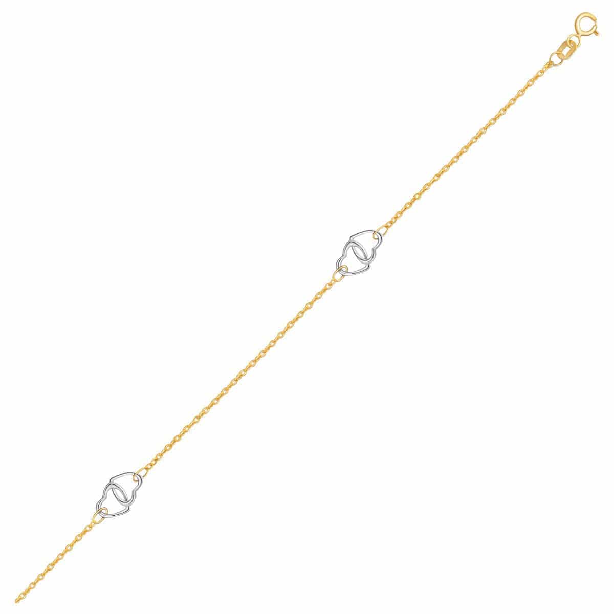 14k Two Tone Gold Entwined Heart Stationed Anklet - Forever in Harmony