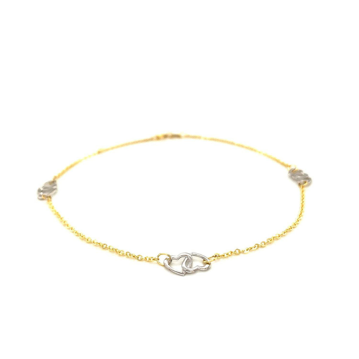 14k Two Tone Gold Entwined Heart Stationed Anklet