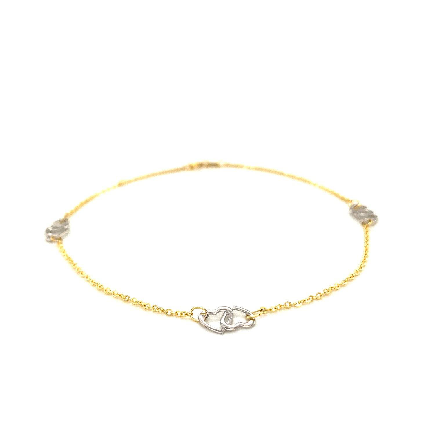 14k Two Tone Gold Entwined Heart Stationed Anklet - Forever in Harmony