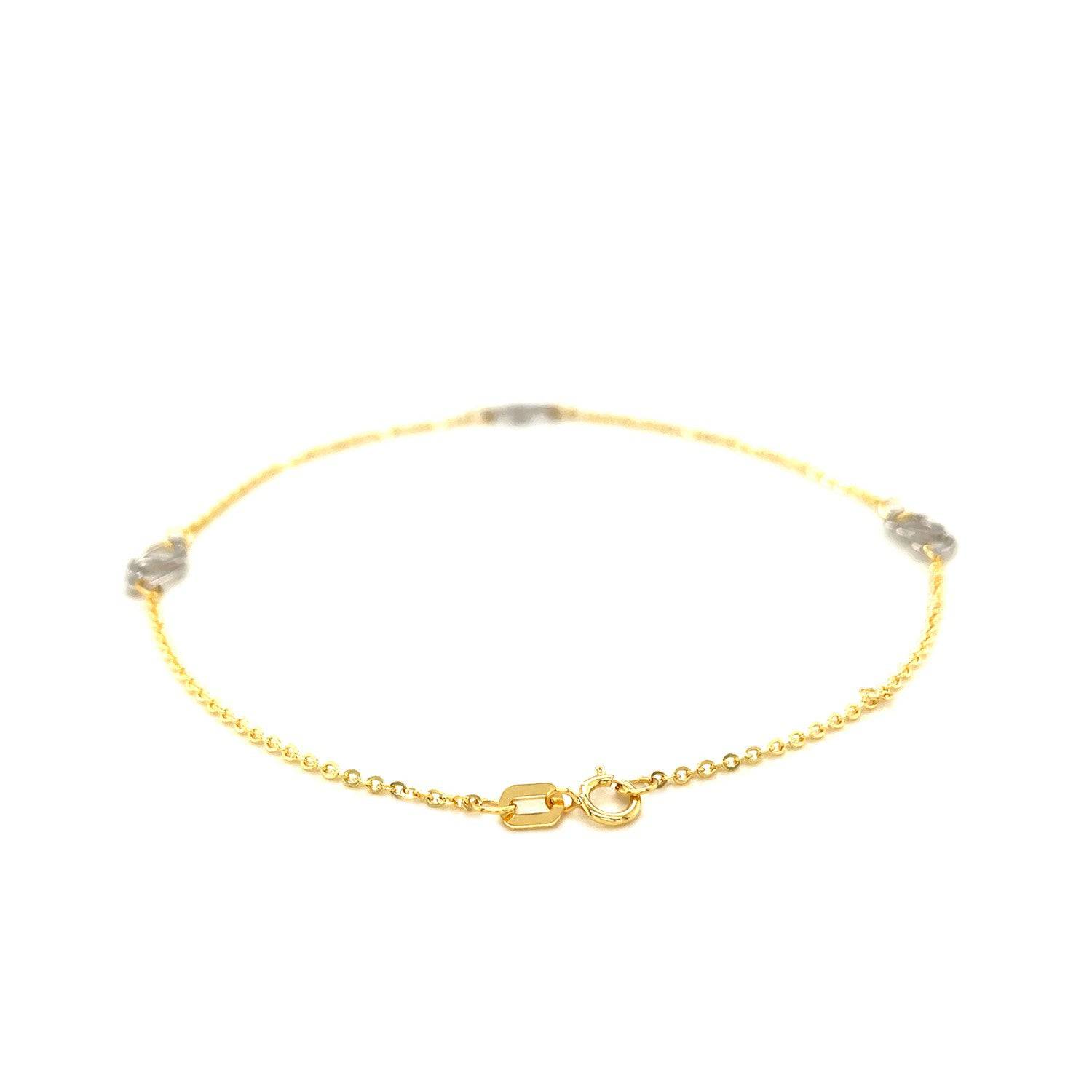 14k Two Tone Gold Entwined Heart Stationed Anklet - Forever in Harmony