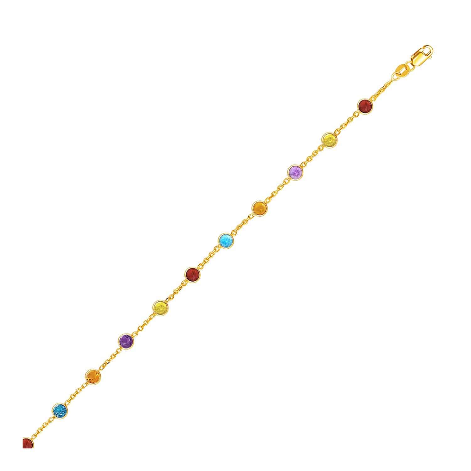 14k Yellow Gold Cable Anklet with Round Multi Tone Stations - Forever in Harmony