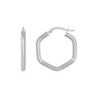 14k White Gold Shiny Hexagon Hoop Earrings - Forever in Harmony