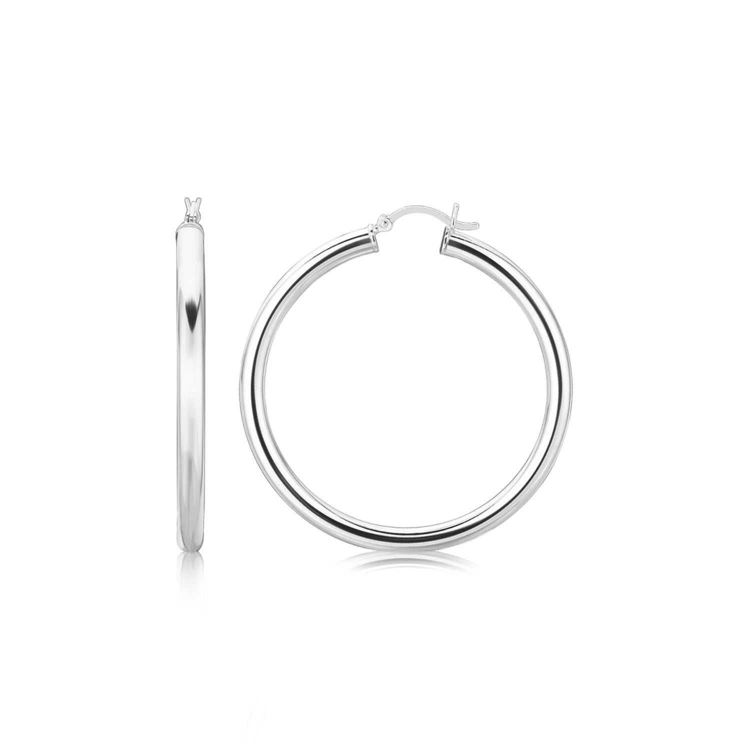 Sterling Silver Rhodium Plated Thick Large Polished Hoop Design Earrings(4x40mm) - Forever in Harmony