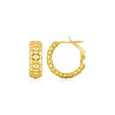 14k Yellow Gold Beaded Puffed Textured Hoop Earrings - Forever in Harmony