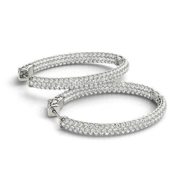 14k White Gold Diamond Hoop Double Sided Three Row Earrings (2 cttw) - Forever in Harmony