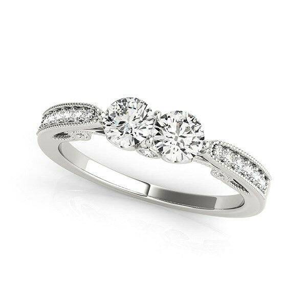 Two Stone Diamond Ring With Milgrain Design In 14k White Gold (3/4 cttw)