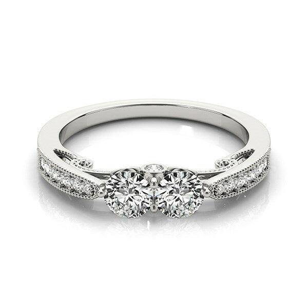 Two Stone Diamond Ring With Milgrain Design In 14k White Gold (3/4 cttw) - Forever in Harmony