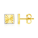 14k Two Tone Gold Textured Square Post Earrings - Forever in Harmony