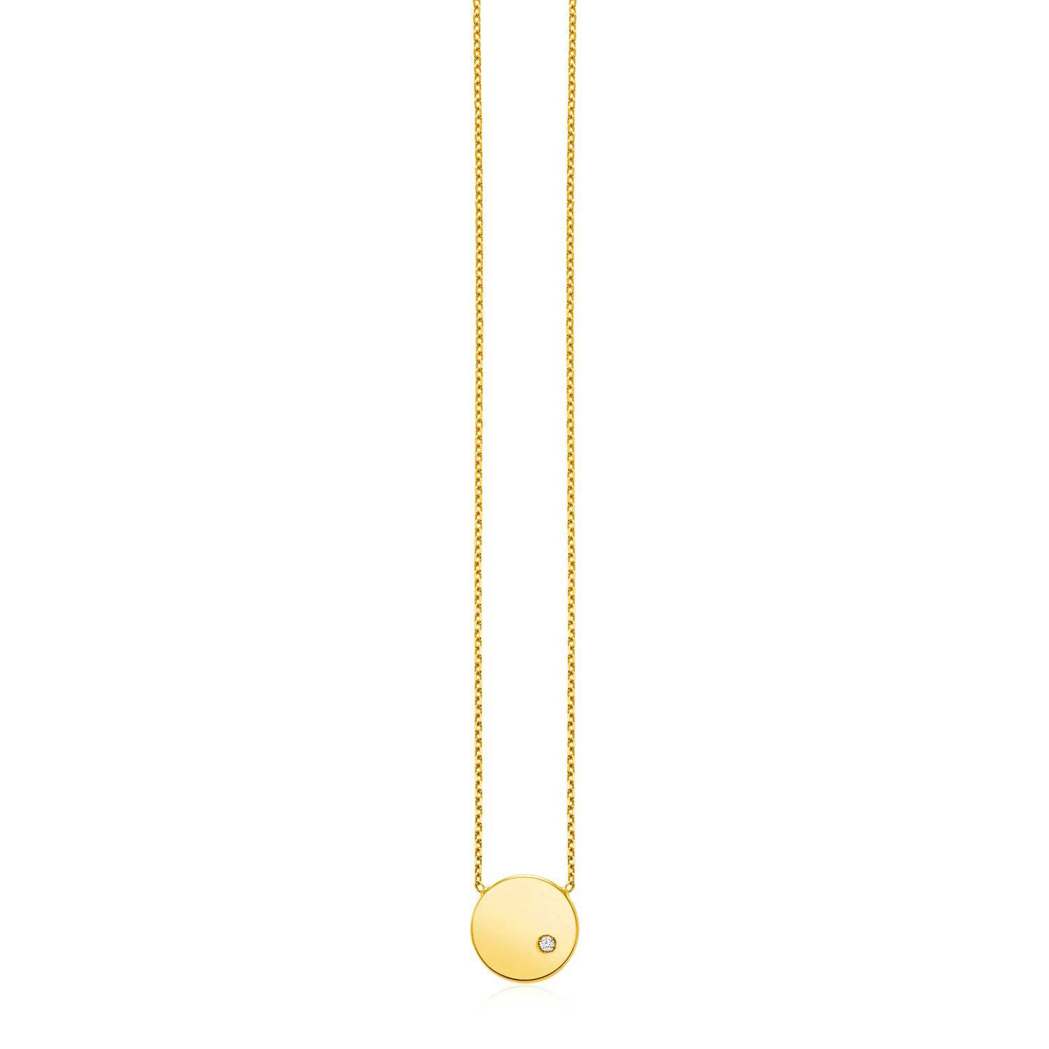 14k Yellow Gold Necklace with Polished Round Pendant with Diamond | 18'' - Forever in Harmony