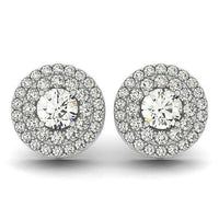 14k White Gold Double Halo Round Diamond Earrings (1 1/4 cttw) - Forever in Harmony