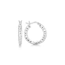 Sterling Silver Polished Rhodium Plated Faceted Hoop Style Earrings(3x15mm) - Forever in Harmony