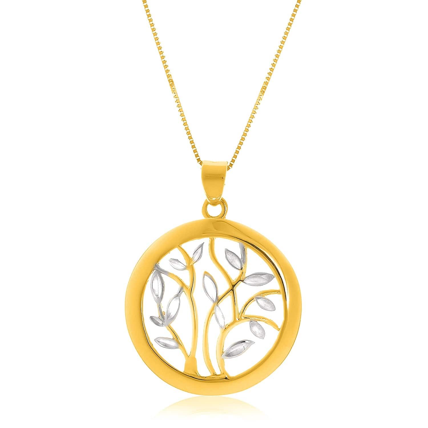 14k Two-Tone Gold Pendant with an Open Round Tree Design - Forever in Harmony